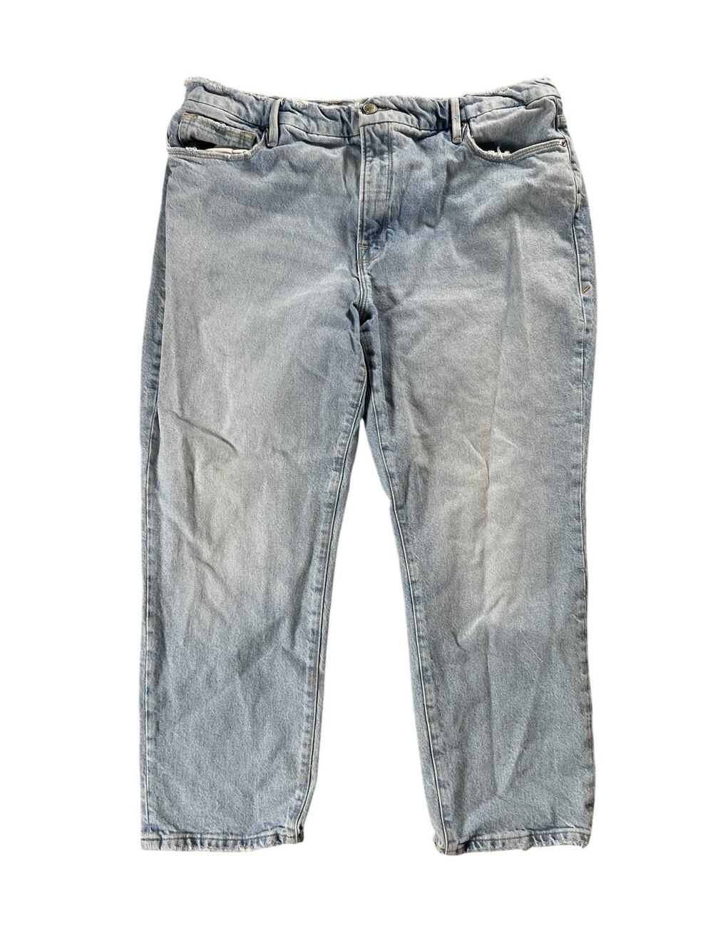 Good American Pants Womens 12 Blue Paperbag Denim Elastic Waist Pockets